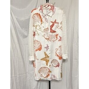 NWT‎ Nora Cora Shirt Dress Cover Up Seahorse Ocean Beach Print Women's Medium